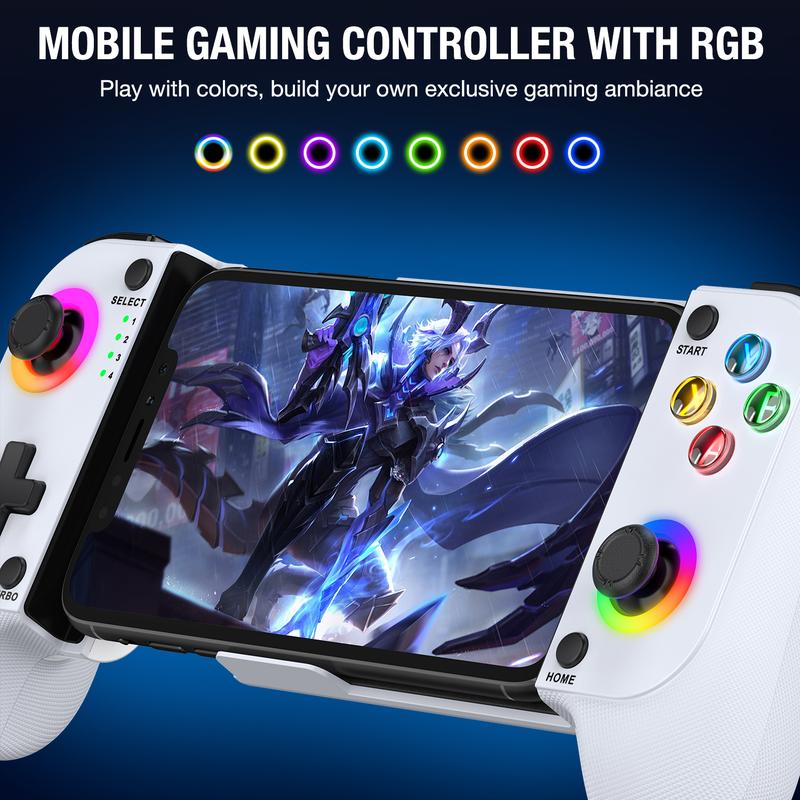 Wireless Mobile Gaming Controllers For iPhone and Android, Phone Game Controller Support Phone Case, RGB Light Hall Joystick, Turbo, Mobile Gaming Gamepad