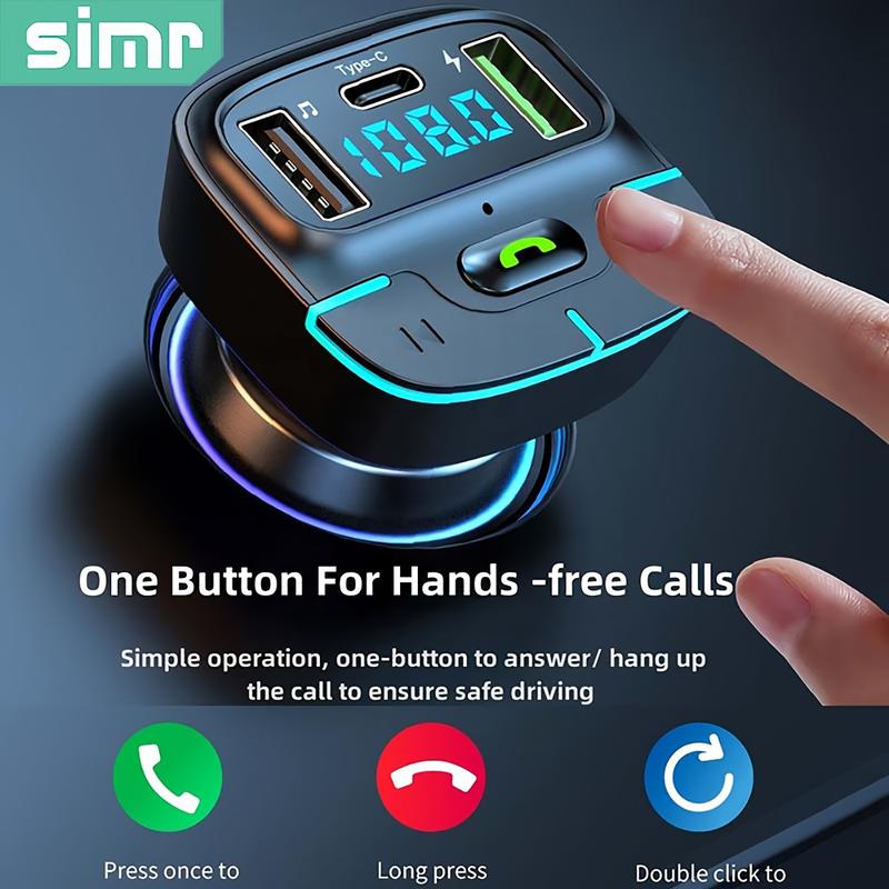 Super Lossless Sound Wireless Car MP3 Player FM Transmitter Dual USB Fast Charging PD Type-C USB One-Key Hands-Free Calling Car Audio Receiver Mp4 Chargeable