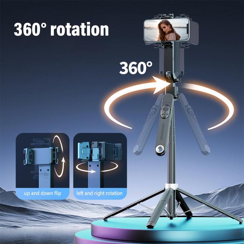 360-Degree Tripod Rotating Selfie Stick, 4-Axis Scalable Selfie Stick with Remote control, Phone Tripod, Portable Gesture Recognition Anti-shake Selfie Stick for Travel, Tripod for iPhone, Phone Accessories, Stocking Fillers Gift