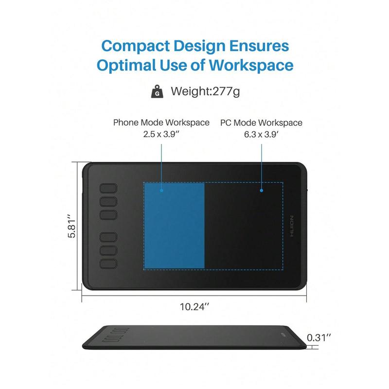 Huion Inspiroy H640P OTG Graphics Drawing Tablet Battery-Free Stylus 8192 Pressure 6.3*3.9''