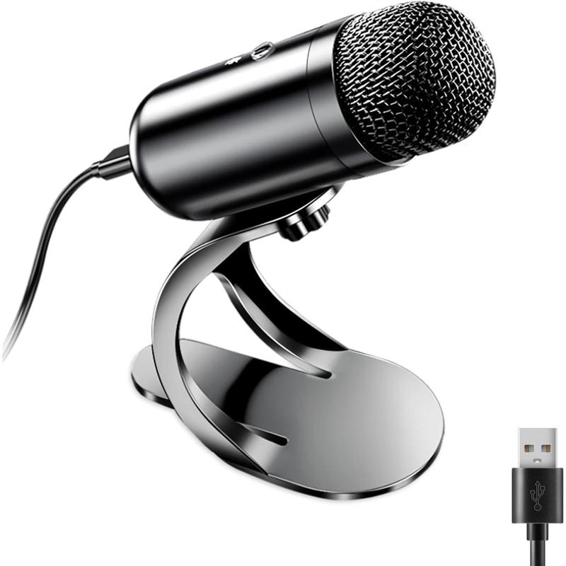 USB Computer Microphone, Podcast Mic Desktop with Mute Button for Recording Streaming, Omnidirectional Condenser, Plug&Play Stand with Volume Control Suitable for PC, Laptop, Mac, YouTube