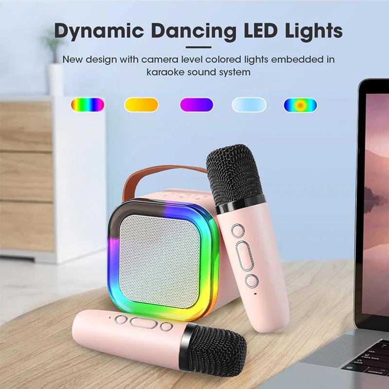 Summer Wireless Karaoke Speaker With Wireless Microphone & LED Light for Fall Gift, Wireless BT Speaker With LED Ambient Light, Electronics Outdoor Speaker, Karaoke Machine For Home Party Birthday Gift, Mini Microphone wireless mics Portable Mini