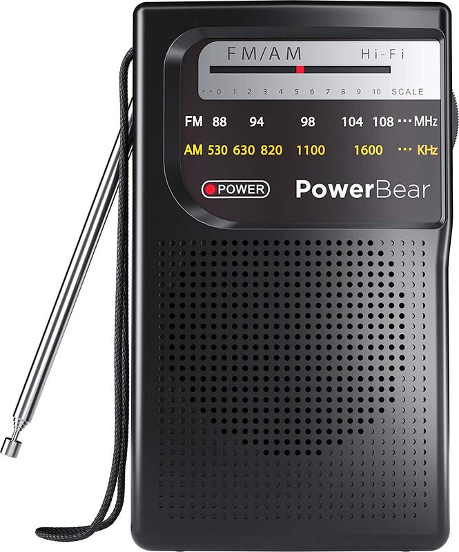 PowerBear Portable Radio | AM FM, 2AA Battery Operated with Long Range Reception for Indoor, Outdoor & Emergency Use | Radio with Speaker & Headphone Jack