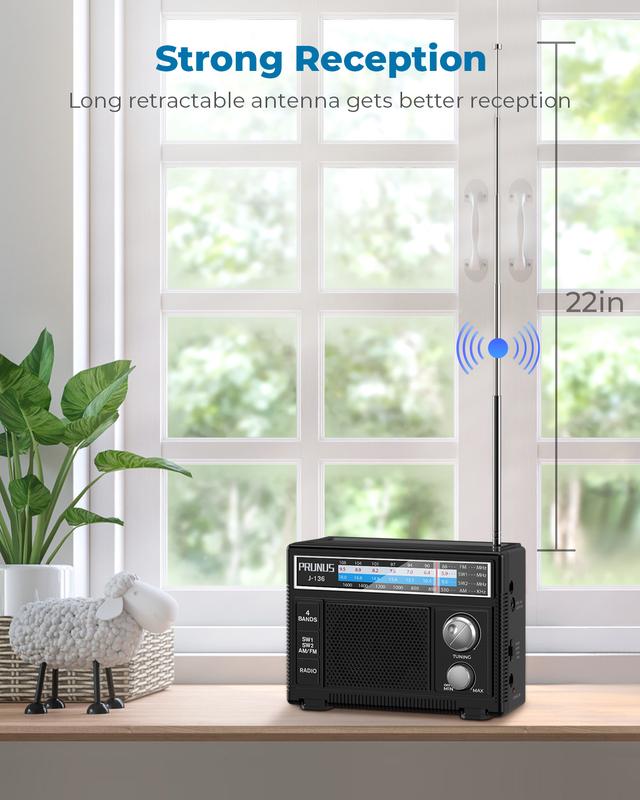 PRUNUS J-136 Portable Radio AM FM, Transistor Radio Battery Operated and Plug in Wall,Loud Speaker Support AUX in and Micphone in, Small Radios Portable AM FM Audio Batteries