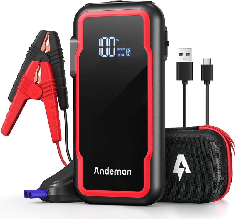 Andeman Car Jump Starter 3000A Peak 20000mAh (Start 9L Gas Engine or up to 7L Diesel Engine) , 12V Car Jumper, Type-C Ports, Red quick charger