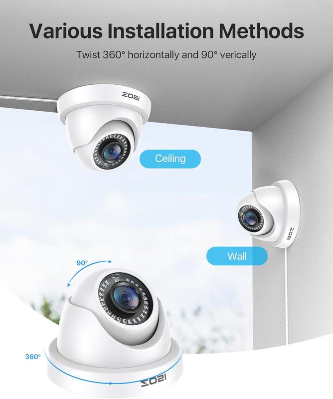 ZOSI 2MP 1920TVL Hybrid 4 in 1 TVI CVI AHD CVBS Security CCTV Camera,1080P HD Weatherproof Outdoor Indoor Surveillance Cam,Night Vision,For 960H,720P,1080P,5MP,4K analog DVR - White Car camera camera security Digital