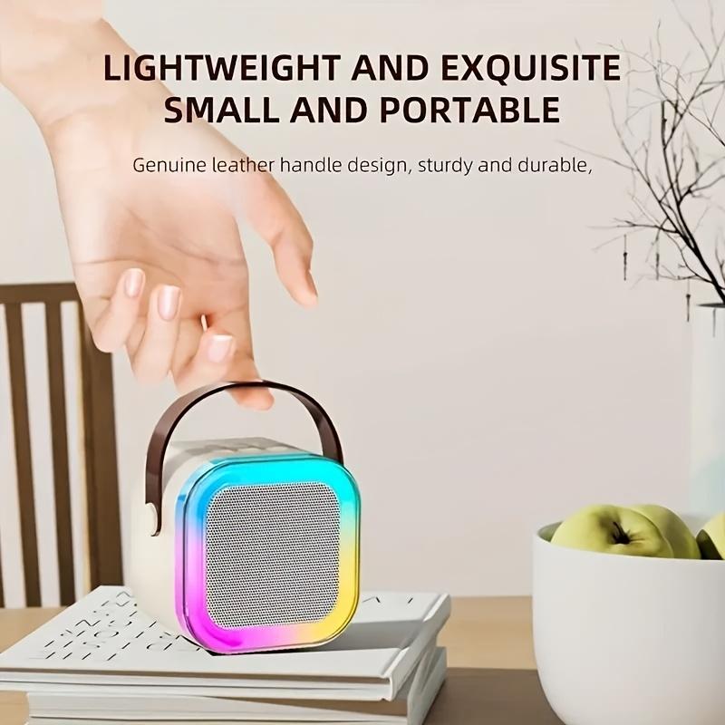 Portable Wireless Karaoke Speaker with Single Microphone, HIFI Stereo Subwoofer, KTV Speaker Subwoofer with RGB Color LED Light, Karaoke Machine Sound System for Outdoor Sports Travel, Audio Equipment, Room Accessories Bluetooth Compact