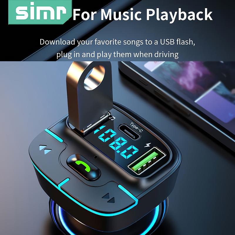 Super Lossless Sound Wireless Car MP3 Player FM Transmitter Dual USB Fast Charging PD Type-C USB One-Key Hands-Free Calling Car Audio Receiver Mp4 Chargeable