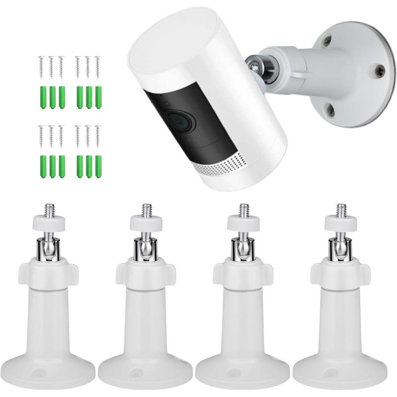 4 Pack Adjustable Wall Mount for Ring Stick Up Cam Wired  and Ring Indoor Cam HD  Camera, 360 Degree Adjustable Mounting Bracket for Camera with 1 4 Screw Connector (4 Pack, White)