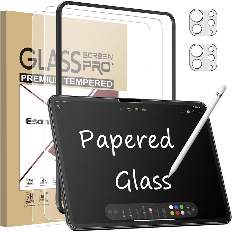 [2+2 Pack Like Paper Glass Screen Protector for iPad Pro 13 Inch M4 (2024) with Camera Lens Protector & Alignment Frame, 9H Tempered Glass PAPERed Film for Drawing Writing