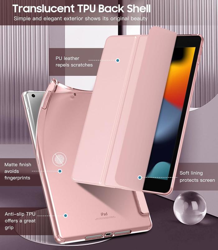 Case for iPad 9th Generation 2021 iPad 8th Generation 2020 iPad 7th Generation 2019, iPad 10.2 Case with Soft TPU Translucent Frosted  Cover, Slim Stand Protective Case, Pink