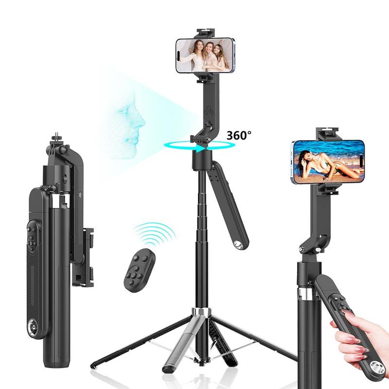 360-Degree Tripod Rotating Selfie Stick, 4-Axis Scalable Selfie Stick with Remote control, Phone Tripod, Portable Gesture Recognition Anti-shake Selfie Stick for Travel, Tripod for iPhone, Phone Accessories, Stocking Fillers Gift