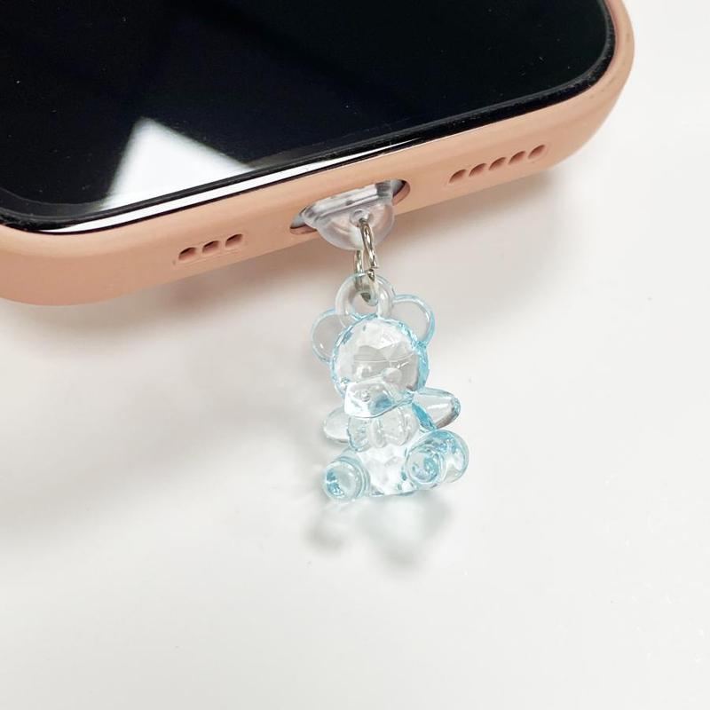 Cute Bear Design Phone Dust Plug, Clear Phone Charm, Phone Accessories for iPhone & Type-C, Mobile Phone Parts for Electronic Device Enthusiasts