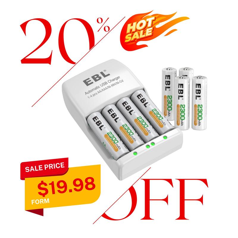 EBL AA AAA Rechargeable Batteries with 916 Charger Combo