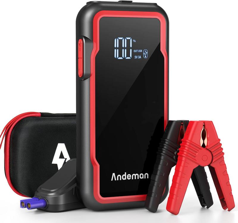 Andeman Car Jump Starter 3000A Peak 20000mAh (Start 9L Gas Engine or up to 7L Diesel Engine) , 12V Car Jumper, Type-C Ports, Red quick charger