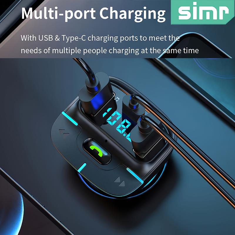 Super Lossless Sound Wireless Car MP3 Player FM Transmitter Dual USB Fast Charging PD Type-C USB One-Key Hands-Free Calling Car Audio Receiver Mp4 Chargeable