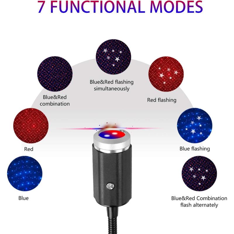 USB Star Night Light - 3 Colors & 7 Modes, Portable Adjustable Decor for Bedroom, Party & Car Interior, Easy Plug & Play!