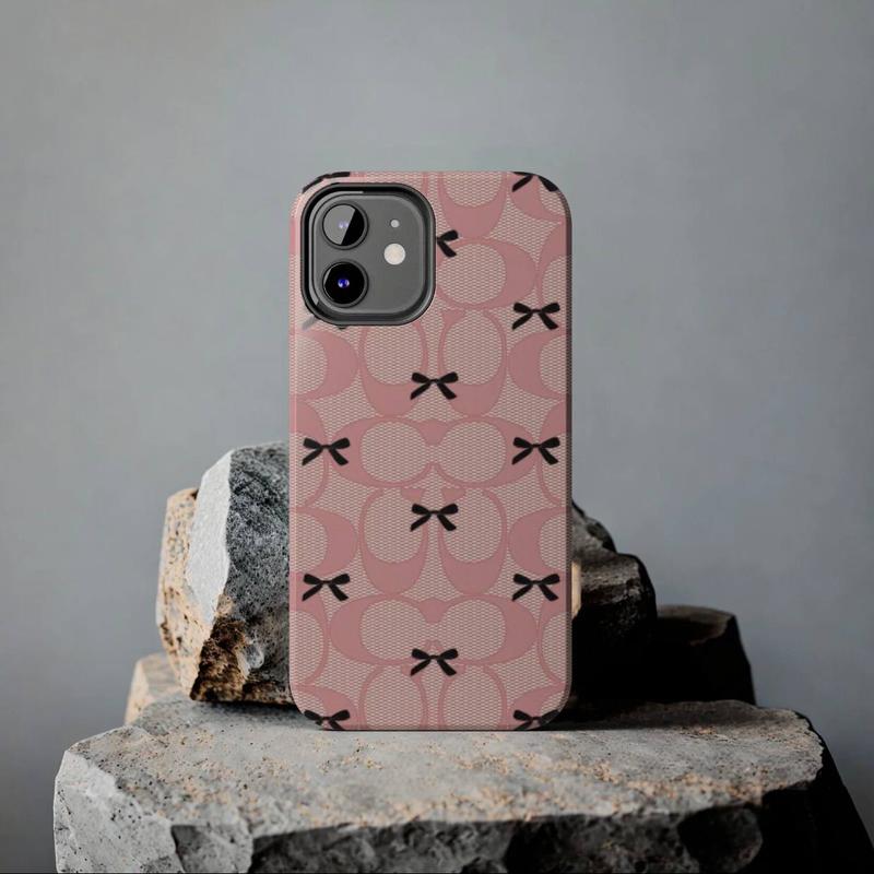 Luxury Cheries Phone Cases, Bow Coquette Cover Compatible With iPhone 8, X, Xs, Xr, 11, 12, 13, 14, 15 Pro, Mini, Plus, Pro Max, Pink Cases