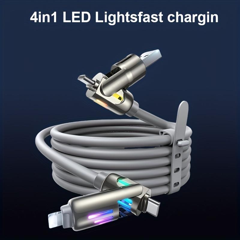 2pcs 4-in-1 Multi USB Charging Cable with LED Lights, Fast Charging Charger Cord, USB A & Type C Connectors, PVC Round Shape, Soft Silicone Material