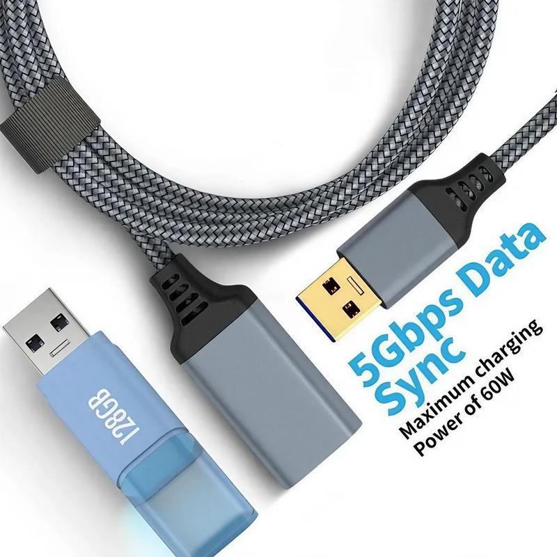 USB 3.0 Extension Cable, Durable Braided Material Fast Data Transfer, Compatible with USB Keyboard, Mouse, Flash Drive, Hard Drive, Printer