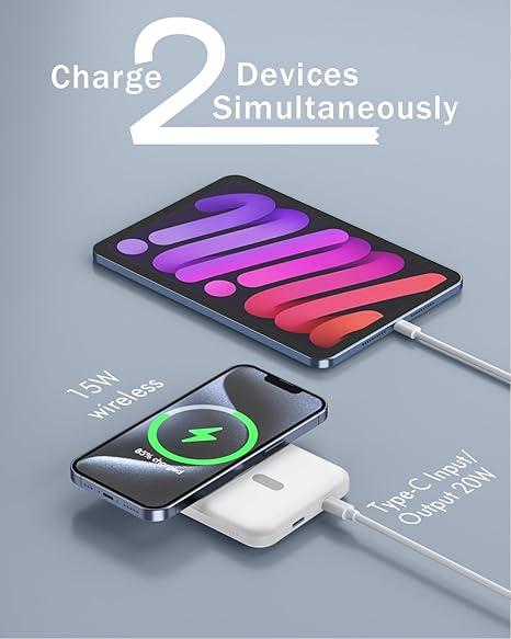 Magnetic Wireless Power Bank wholesale Compatible with Magsafe, Ultra-Thin 5000mAh Magnetic Battery Pack Portable Charger with USB-C Cable, for iPhone 15 14 13 12 Series