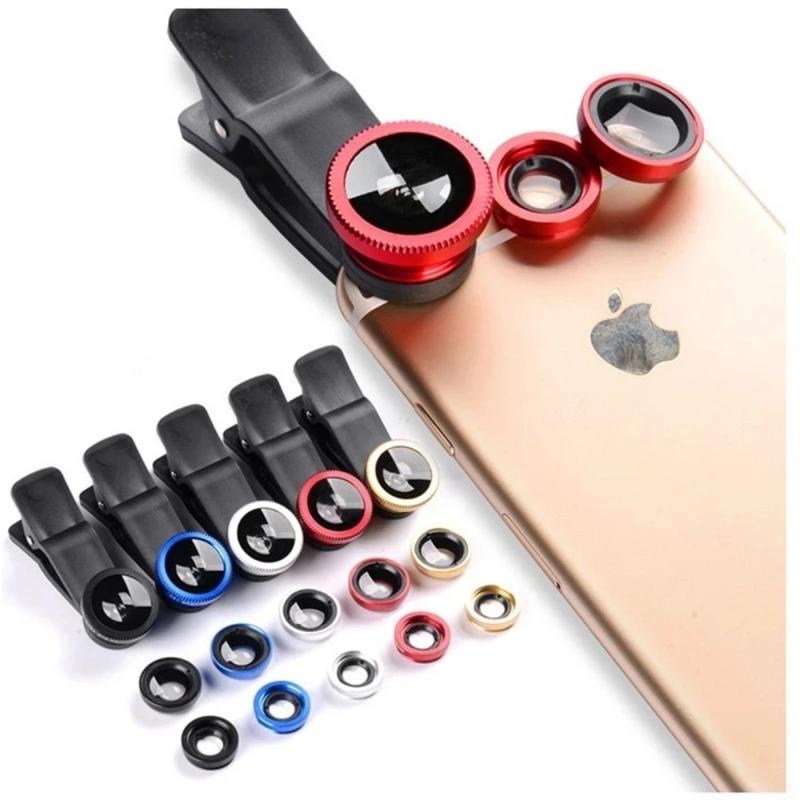 3in1 Fisheye Lens Wide Angle Micro Camera Lens for iPhone Samsung Xiaomi Zoom Fish Eye Len for Smartphone Lenses with Phone Clip Christmas Gift