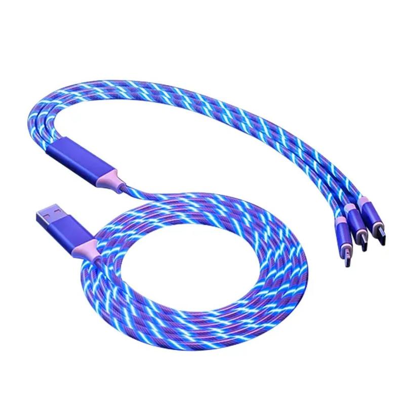 3 In 1 Type-C Data Cable, 12W Fast Charging Data Cable, Portable 3 In 1 Flowing LED Charging Cable