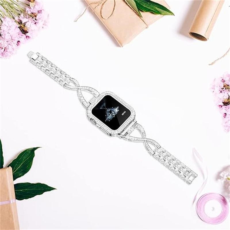 GIROUETTE Rhinestone Decor Watch Band, Fashionable Watch Band for Women, Watch Strap Compatible with iWatch Series 9 8 7 6 5 4 3 2, Smart Watch Accessories