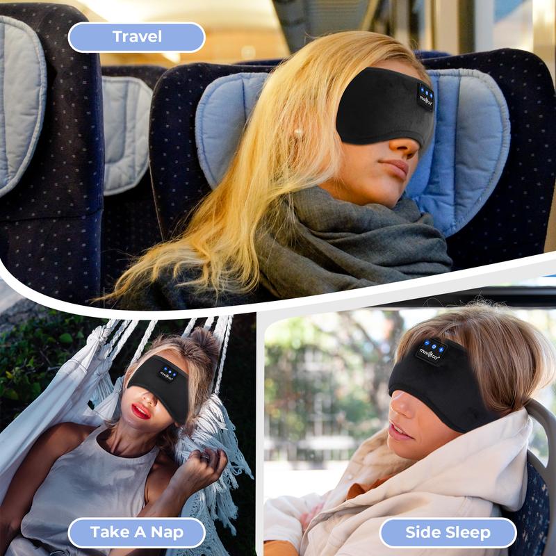 Black Friday Sale-Bluetooth Headband Sleeping Eye Mask For Women Men Earbuds Earphones for Side Sleepers Audio Adjustable Custom Stereo Velvet Headset