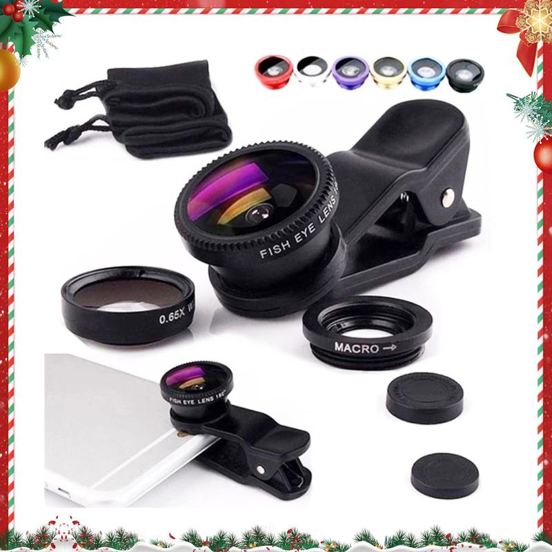 3in1 Fisheye Lens Wide Angle Micro Camera Lens for iPhone Samsung Xiaomi Zoom Fish Eye Len for Smartphone Lenses with Phone Clip Christmas Gift