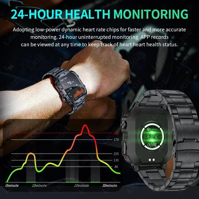 2024 Rugged Military Smart Watch Men Outdoor Watches lP68 Waterproof 2.01