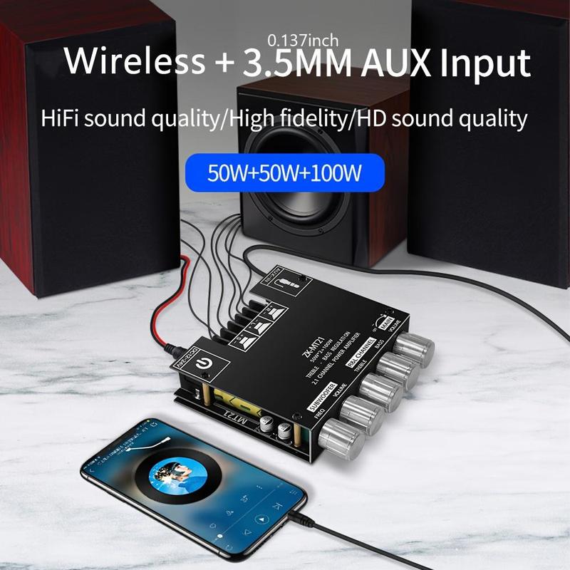 Wireless 5.0 Subwoofer Amplifier, 2.1 Channel Board, 50WX2+100W Power Audio Stereo Amplifier Board, DIY Wireless Speakers AMP Board