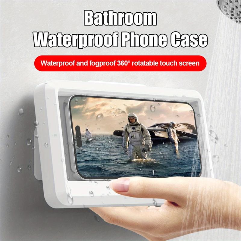 Shower Phone Holder Waterproof, 360° Rotatable Retractable & Adjustable Shower Phone Case, Self Adhesive Wall Mount Stand, Water Proof Anti Fog, Touch Screen Case for Phones Up to 7 inch