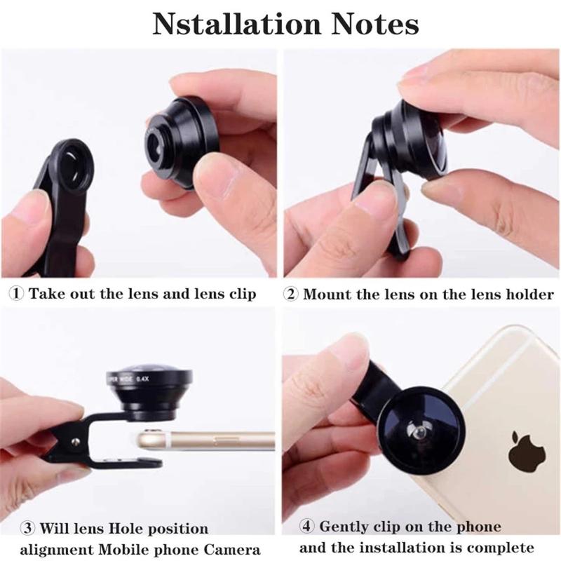 3in1 Fisheye Lens Wide Angle Micro Camera Lens for iPhone Samsung Xiaomi Zoom Fish Eye Len for Smartphone Lenses with Phone Clip Christmas Gift