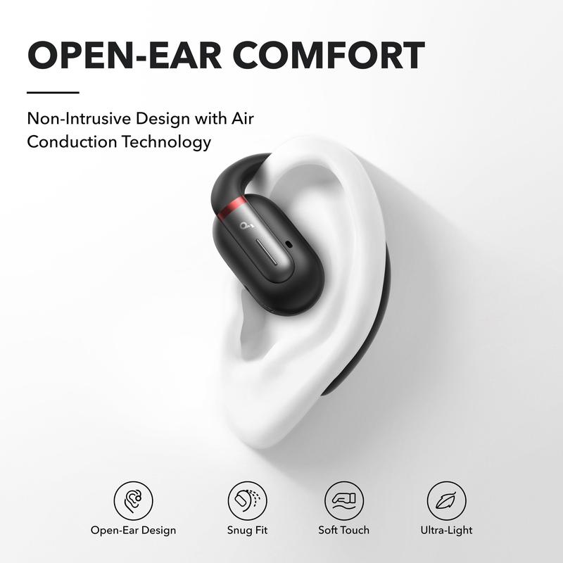 Soundcore by Anker V30i Open-Ear Headphones, Ultra-Comfort, Lightweight Design, Snug Fit, Ergonomic Ear Hooks, Robust Bass, 36H Playtime, Bluetooth 5.3, App Control, Clear Calls, Wireless Earbuds -TTS