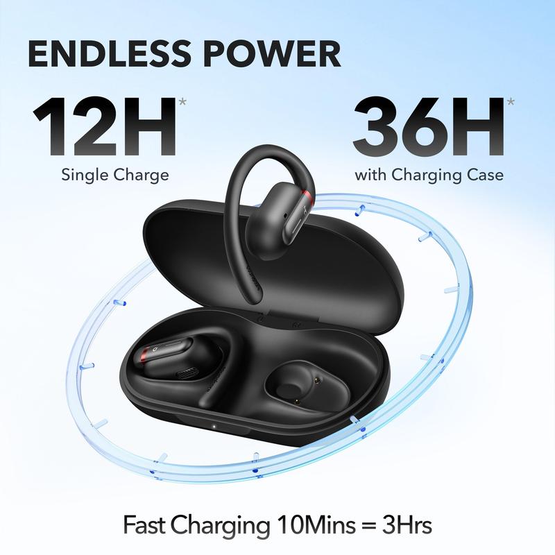 Soundcore by Anker V30i Open-Ear Headphones, Ultra-Comfort, Lightweight Design, Snug Fit, Ergonomic Ear Hooks, Robust Bass, 36H Playtime, Bluetooth 5.3, App Control, Clear Calls, Wireless Earbuds -TTS