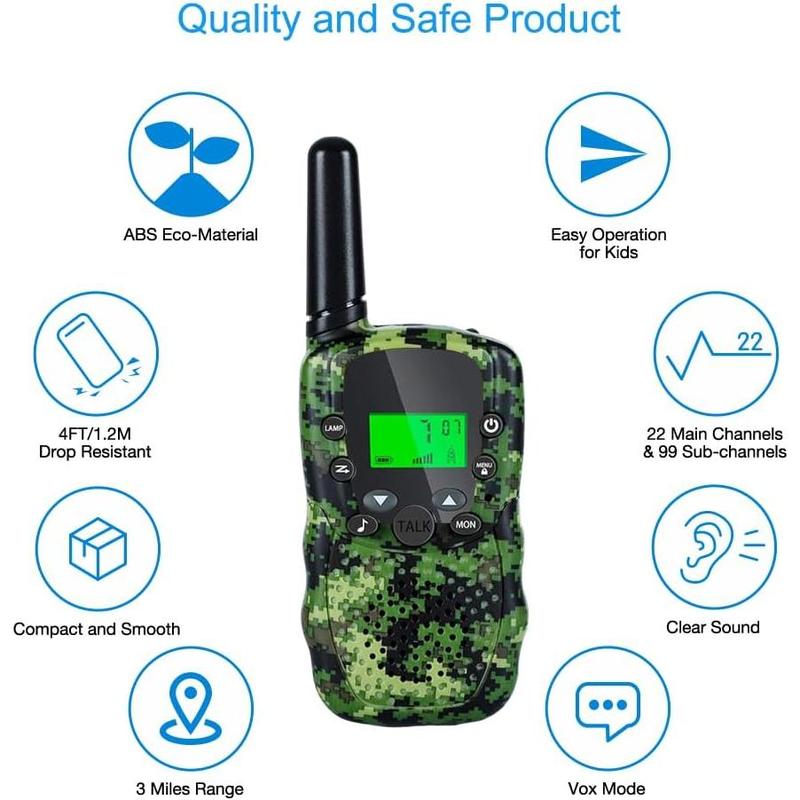 Walkie Talkies for Kids 3 Miles, 22 Channels Walkie Talkie with Clear Sound & Automatic Squelch, Kids Walkie Talkies with Battery Saver Mode, Camping Outdoor Toys for Kids Ages 4-8+