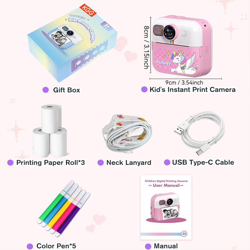 KGG Instant Print Camera, Rechargeable Instant Print Camera with 32G SD Card & Color Pens & Lanyard, Digital Camera for Girls Boys