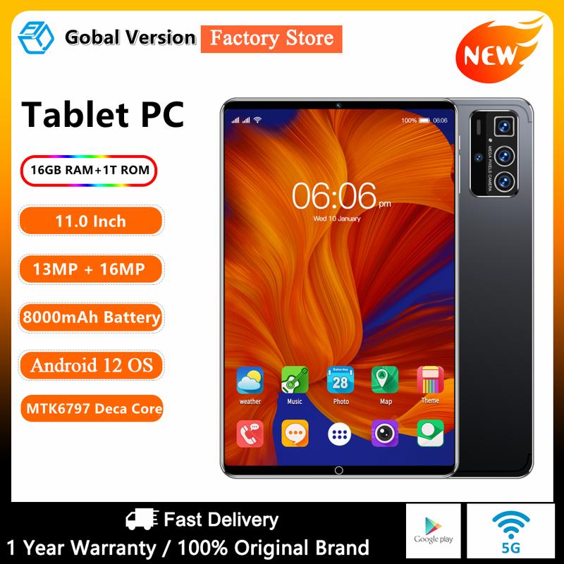 2024 NEW Original 11 Inch Tablet Android12 16GB 1T Dual SIM 5G Phone call 10 Core WPS GPS Bluetooth Network GPS WPS Tablet PC