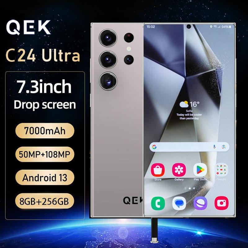 QEK C24 Ultra Unlocked Phone,5G smartphone with s Pen,6800mAh Batery,8G8 +256G8 Unlocked Phone with Full Netfix,6.8-inch FHD+ Display,48MP+72MP