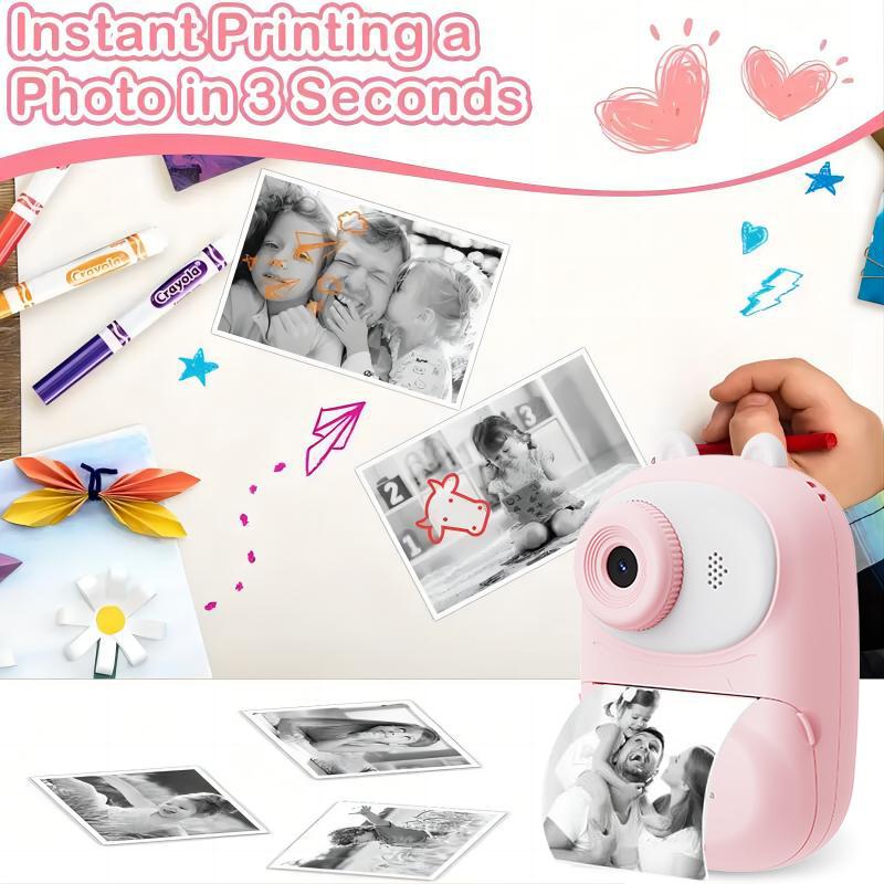 Polaroid Camera With 3 Print Paper, Thermal Printing, HD Color Screen, 32G Memory Card, USB Rechargeable, Fast Photo Printing Toy camera, Birthday gift, For All Ages