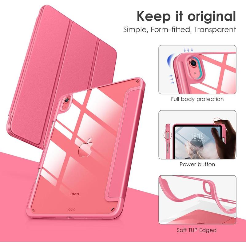 Vikesi for iPad 10th generation case 2022, 10.9 inch case with clear transparent back and TPU shockproof frame cover [built-in pencil holder, support auto sleep wake]-watermelon