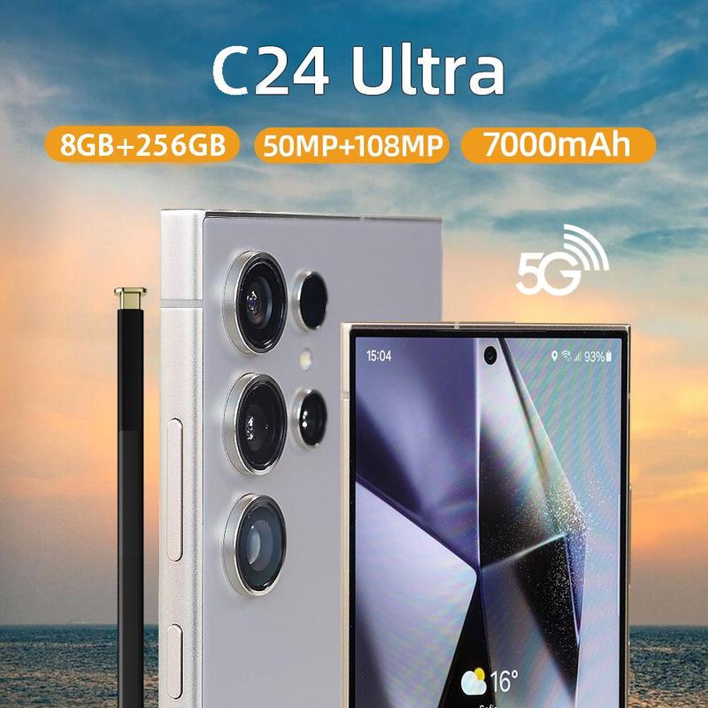 QEK C24 Ultra Unlocked Phone,5G smartphone with s Pen,6800mAh Batery,8G8 +256G8 Unlocked Phone with Full Netfix,6.8-inch FHD+ Display,48MP+72MP