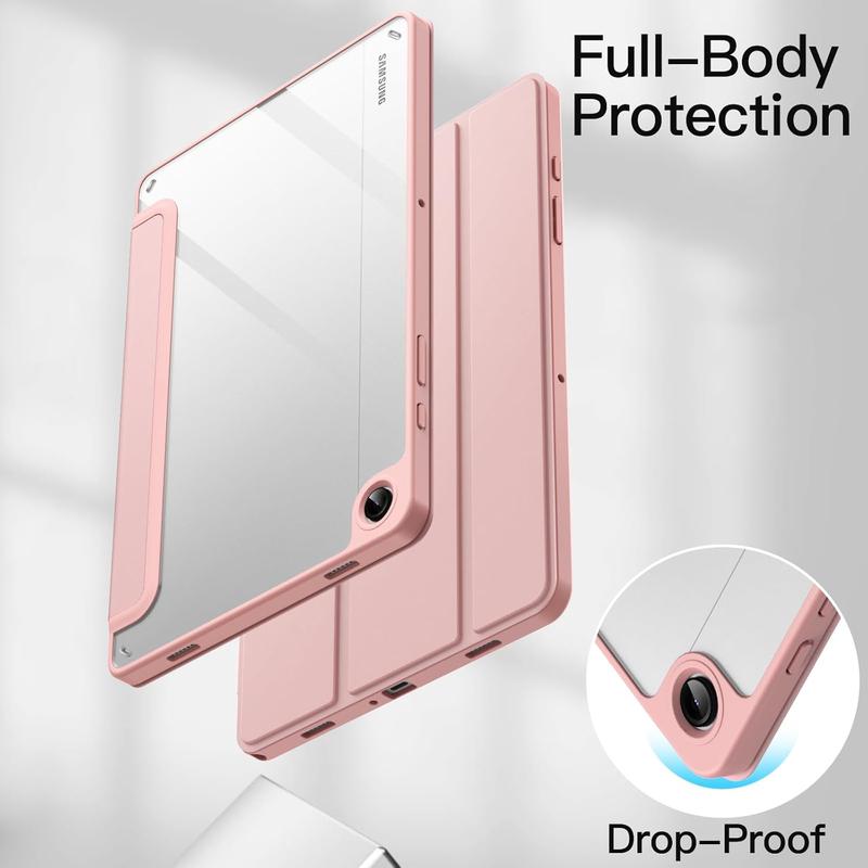 Case for  Galaxy Tab A9+   A9 Plus 11-Inch 2023, Clear Transparent Hard PC , Protective Tri-Fold Stand Slim Tablet Cover, Auto Wake Sleep (Rose )