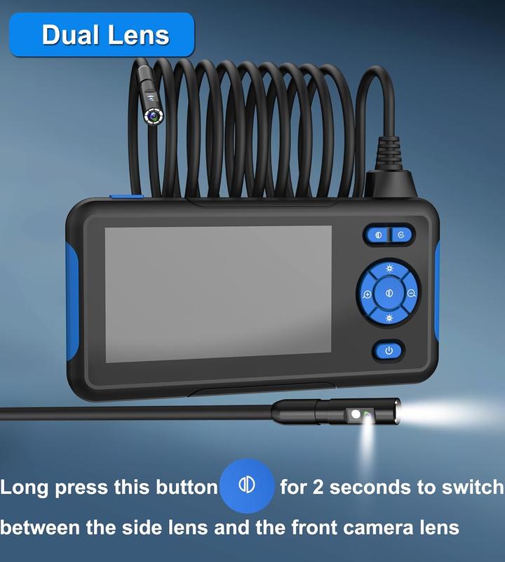 Dual Lens Indusrial Endoscope, 1080P Digial Borescope Inspecion Camera, 8.0mm IP67 Waerproof, wih 4.3