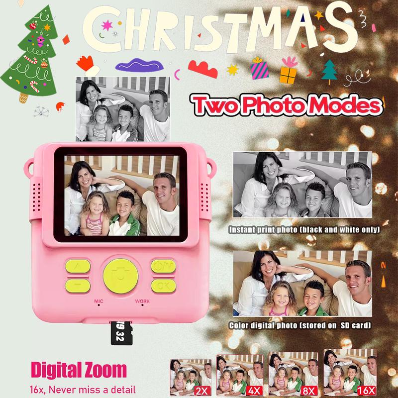 (0$ shipping  )Instant Print Camera for Kids with 32G SD Card, Christmas Birthday Gifts for Girls Boys, HD Digital Video with Games for Toddler, Portable Toy for 4 5 6 7 8 9 10 Year Old Girl Boy with 64GB SD Card print paper