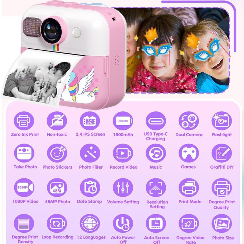 KGG Instant Print Camera, Rechargeable Instant Print Camera with 32G SD Card & Color Pens & Lanyard, Digital Camera for Girls Boys