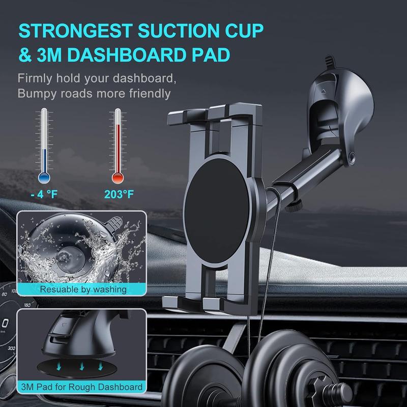 360° Rotatable Tablet Mount – Suction Cup Holder for Dashboard & Windshield – Compatible with iPad Pro, Samsung Galaxy Tab, iPhone 15 14, 4.7”-12.9