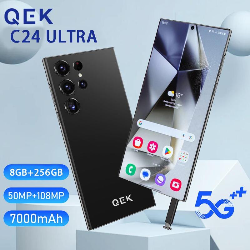 QEK C24 Ultra Unlocked Phone,5G smartphone with s Pen,6800mAh Batery,8G8 +256G8 Unlocked Phone with Full Netfix,6.8-inch FHD+ Display,48MP+72MP